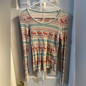 Free People Festive Reindeer Patterned Women's Thermal Pajama Top